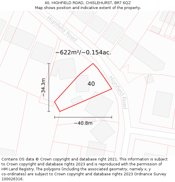 40, HIGHFIELD ROAD, CHISLEHURST, BR7 6QZ: Plot and title map