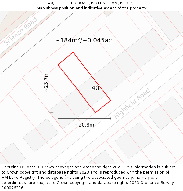 40, HIGHFIELD ROAD, NOTTINGHAM, NG7 2JE: Plot and title map