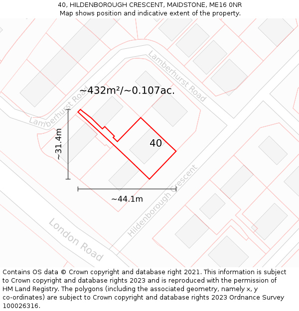 40, HILDENBOROUGH CRESCENT, MAIDSTONE, ME16 0NR: Plot and title map