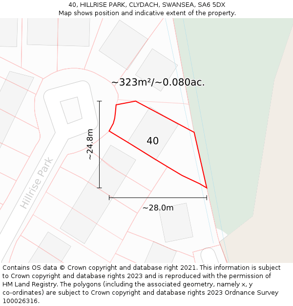 40, HILLRISE PARK, CLYDACH, SWANSEA, SA6 5DX: Plot and title map