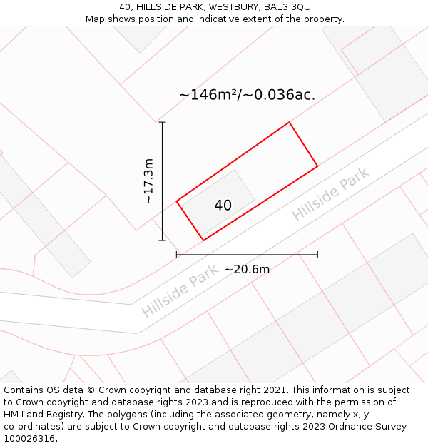 40, HILLSIDE PARK, WESTBURY, BA13 3QU: Plot and title map