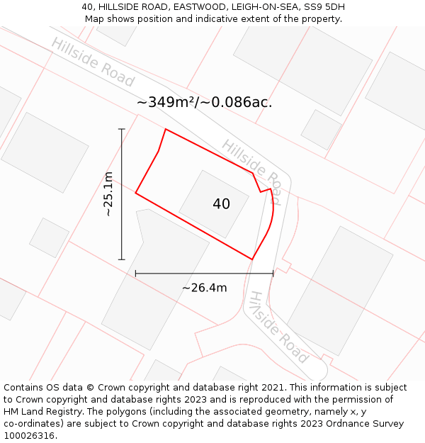 40, HILLSIDE ROAD, EASTWOOD, LEIGH-ON-SEA, SS9 5DH: Plot and title map