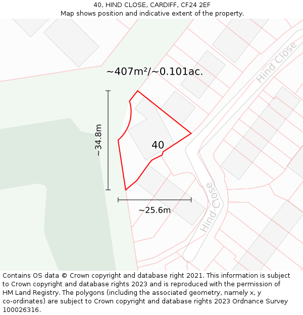 40, HIND CLOSE, CARDIFF, CF24 2EF: Plot and title map