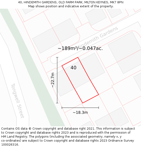 40, HINDEMITH GARDENS, OLD FARM PARK, MILTON KEYNES, MK7 8PN: Plot and title map