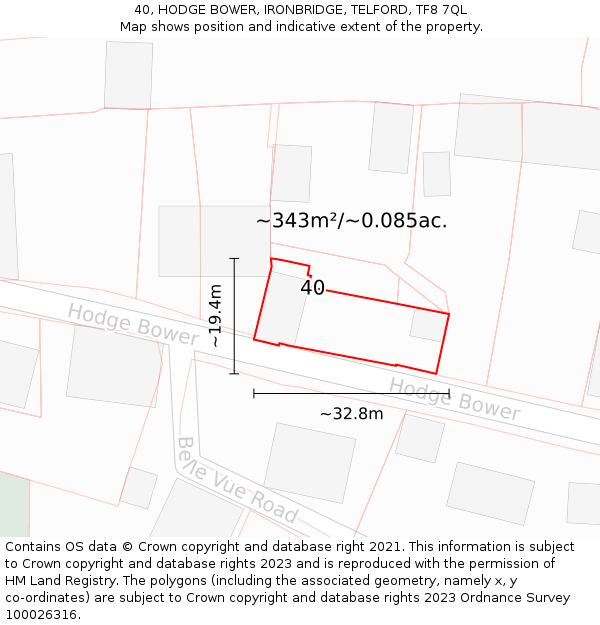 40, HODGE BOWER, IRONBRIDGE, TELFORD, TF8 7QL: Plot and title map