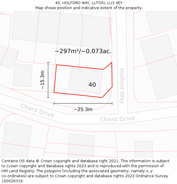 40, HOLFORD WAY, LUTON, LU3 4EY: Plot and title map