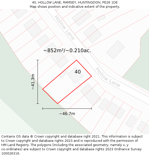 40, HOLLOW LANE, RAMSEY, HUNTINGDON, PE26 1DE: Plot and title map