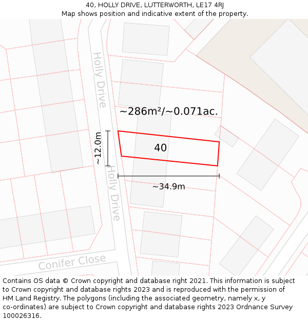 40, HOLLY DRIVE, LUTTERWORTH, LE17 4RJ: Plot and title map