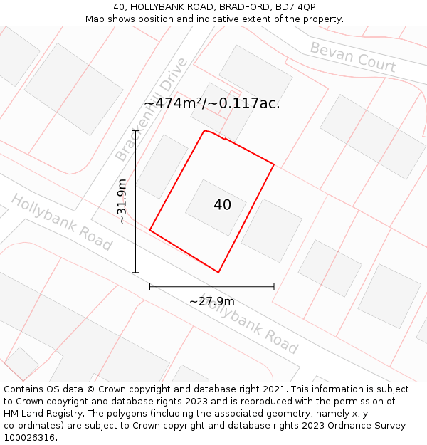 40, HOLLYBANK ROAD, BRADFORD, BD7 4QP: Plot and title map