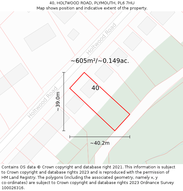 40, HOLTWOOD ROAD, PLYMOUTH, PL6 7HU: Plot and title map