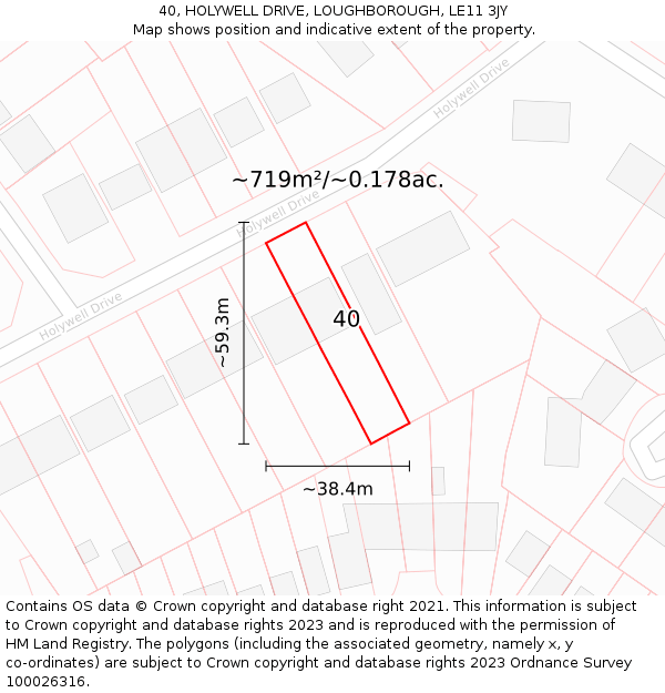 40, HOLYWELL DRIVE, LOUGHBOROUGH, LE11 3JY: Plot and title map