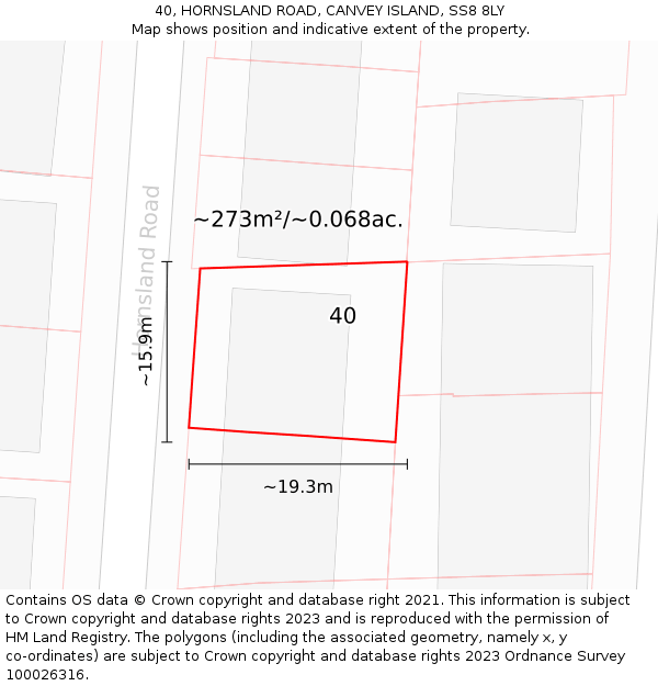 40, HORNSLAND ROAD, CANVEY ISLAND, SS8 8LY: Plot and title map