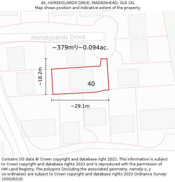 40, HORSEGUARDS DRIVE, MAIDENHEAD, SL6 1XL: Plot and title map