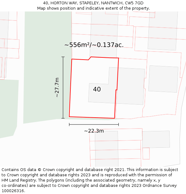 40, HORTON WAY, STAPELEY, NANTWICH, CW5 7GD: Plot and title map