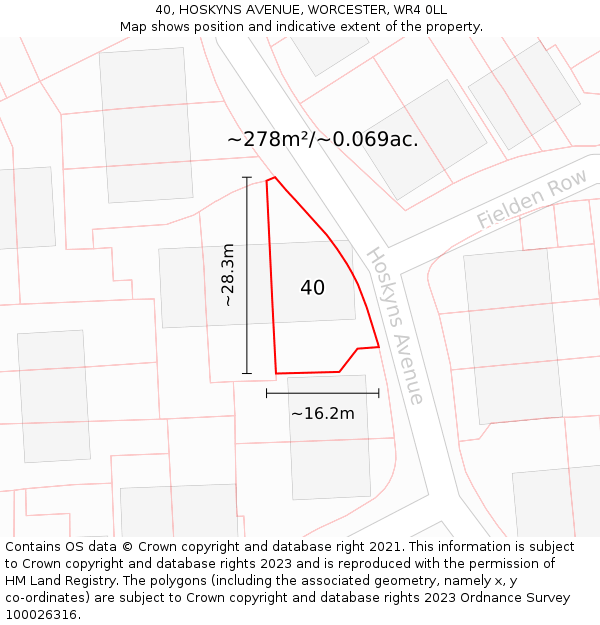 40, HOSKYNS AVENUE, WORCESTER, WR4 0LL: Plot and title map