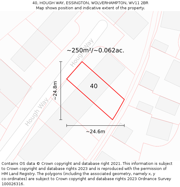 40, HOUGH WAY, ESSINGTON, WOLVERHAMPTON, WV11 2BR: Plot and title map