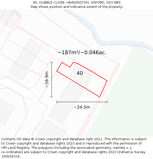 40, HUBBLE CLOSE, HEADINGTON, OXFORD, OX3 9BS: Plot and title map