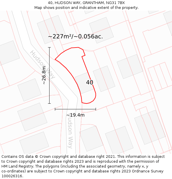 40, HUDSON WAY, GRANTHAM, NG31 7BX: Plot and title map