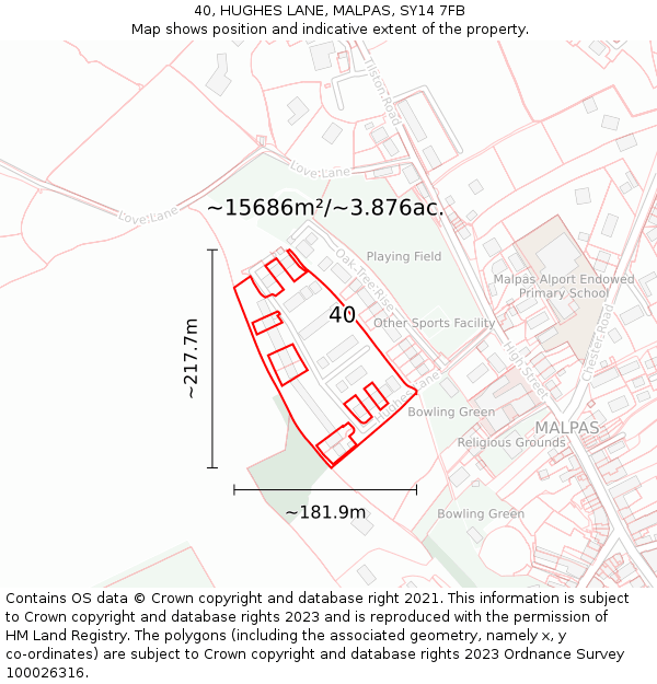 40, HUGHES LANE, MALPAS, SY14 7FB: Plot and title map