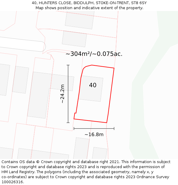40, HUNTERS CLOSE, BIDDULPH, STOKE-ON-TRENT, ST8 6SY: Plot and title map