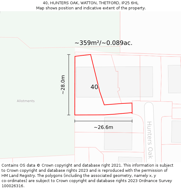 40, HUNTERS OAK, WATTON, THETFORD, IP25 6HL: Plot and title map