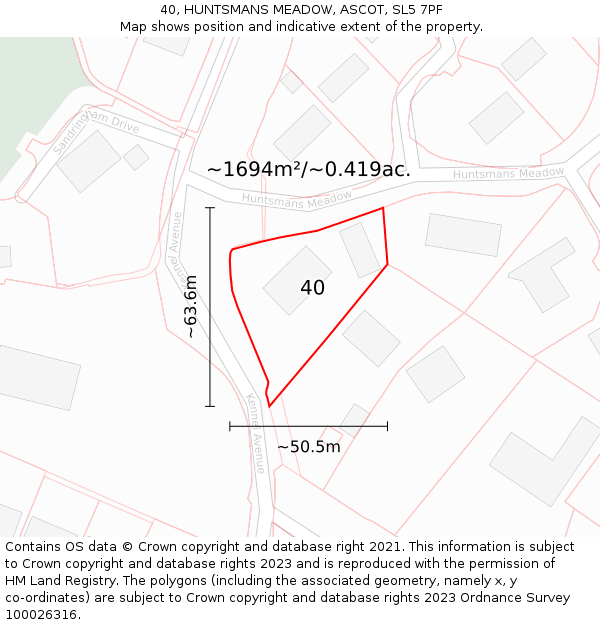 40, HUNTSMANS MEADOW, ASCOT, SL5 7PF: Plot and title map