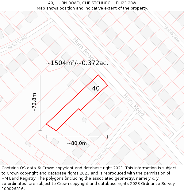 40, HURN ROAD, CHRISTCHURCH, BH23 2RW: Plot and title map