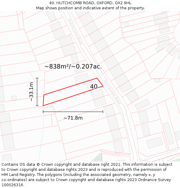 40, HUTCHCOMB ROAD, OXFORD, OX2 9HL: Plot and title map