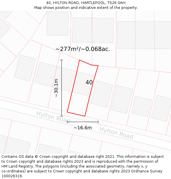 40, HYLTON ROAD, HARTLEPOOL, TS26 0AH: Plot and title map