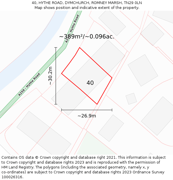 40, HYTHE ROAD, DYMCHURCH, ROMNEY MARSH, TN29 0LN: Plot and title map