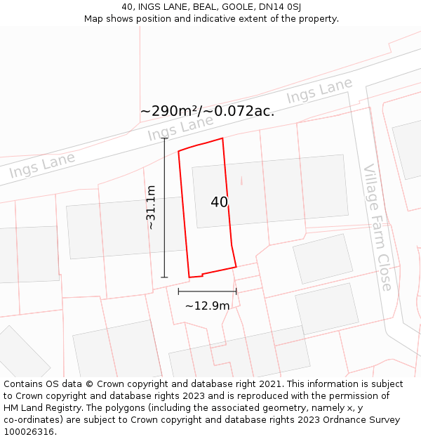 40, INGS LANE, BEAL, GOOLE, DN14 0SJ: Plot and title map