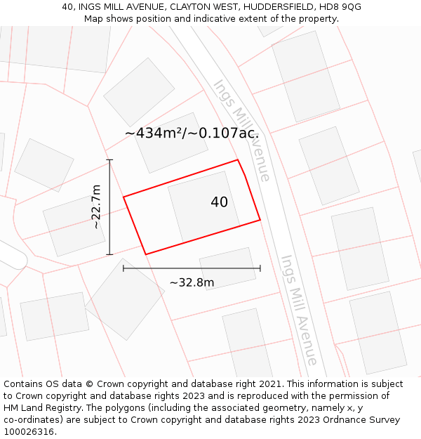 40, INGS MILL AVENUE, CLAYTON WEST, HUDDERSFIELD, HD8 9QG: Plot and title map