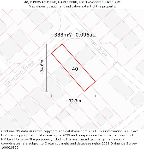 40, INKERMAN DRIVE, HAZLEMERE, HIGH WYCOMBE, HP15 7JW: Plot and title map