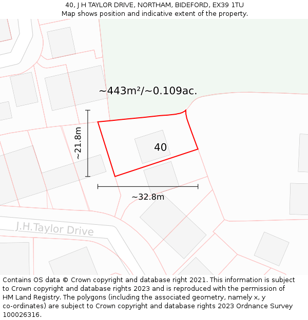 40, J H TAYLOR DRIVE, NORTHAM, BIDEFORD, EX39 1TU: Plot and title map