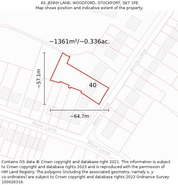 40, JENNY LANE, WOODFORD, STOCKPORT, SK7 1PE: Plot and title map