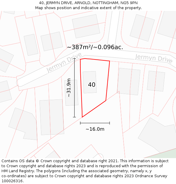 40, JERMYN DRIVE, ARNOLD, NOTTINGHAM, NG5 9PN: Plot and title map