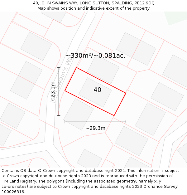 40, JOHN SWAINS WAY, LONG SUTTON, SPALDING, PE12 9DQ: Plot and title map