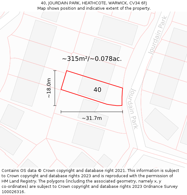 40, JOURDAIN PARK, HEATHCOTE, WARWICK, CV34 6FJ: Plot and title map