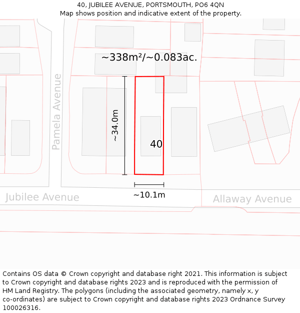 40, JUBILEE AVENUE, PORTSMOUTH, PO6 4QN: Plot and title map