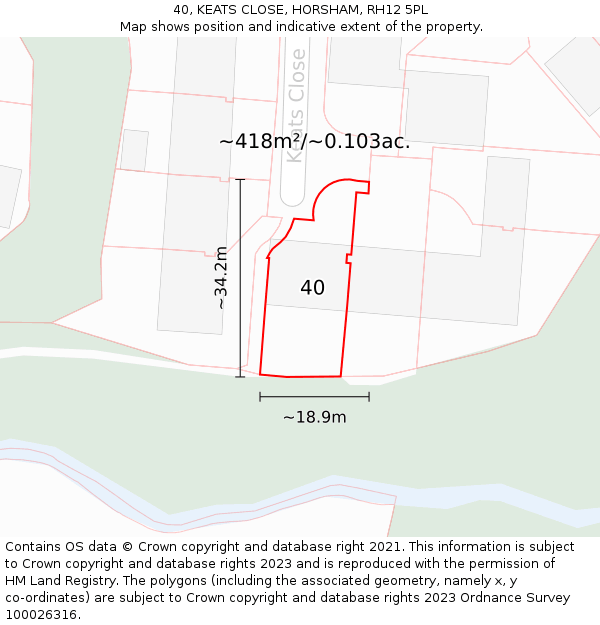 40, KEATS CLOSE, HORSHAM, RH12 5PL: Plot and title map