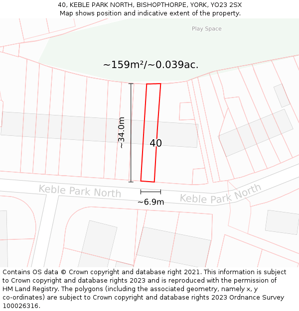 40, KEBLE PARK NORTH, BISHOPTHORPE, YORK, YO23 2SX: Plot and title map