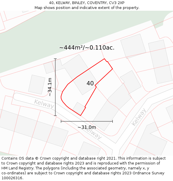 40, KELWAY, BINLEY, COVENTRY, CV3 2XP: Plot and title map