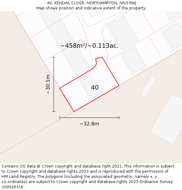 40, KENDAL CLOSE, NORTHAMPTON, NN3 6WJ: Plot and title map