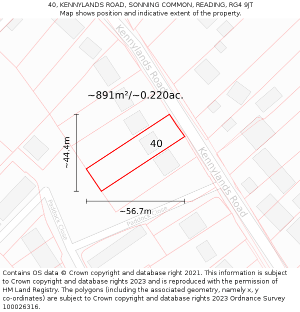 40, KENNYLANDS ROAD, SONNING COMMON, READING, RG4 9JT: Plot and title map