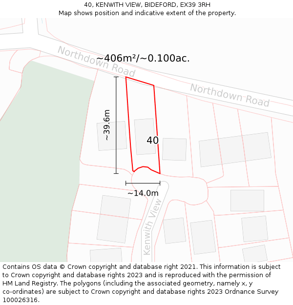 40, KENWITH VIEW, BIDEFORD, EX39 3RH: Plot and title map