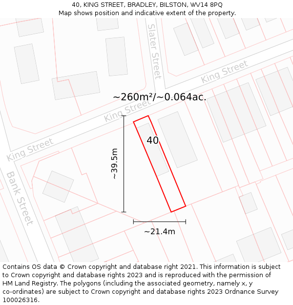 40, KING STREET, BRADLEY, BILSTON, WV14 8PQ: Plot and title map