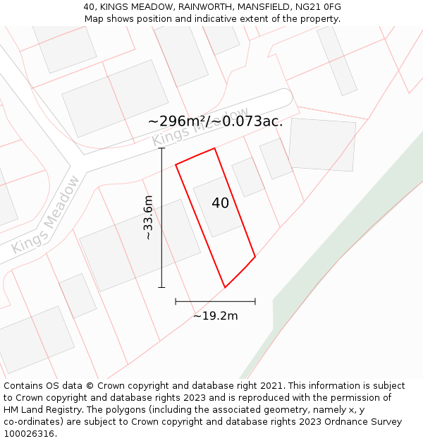 40, KINGS MEADOW, RAINWORTH, MANSFIELD, NG21 0FG: Plot and title map