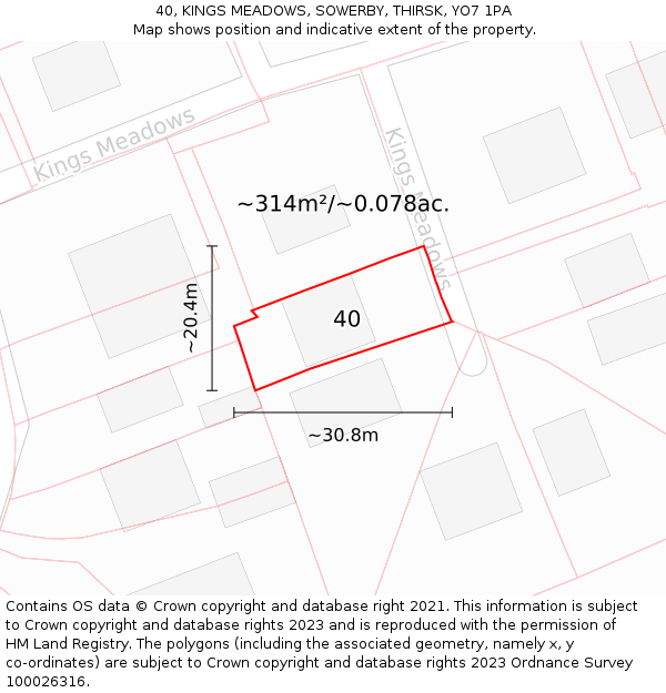 40, KINGS MEADOWS, SOWERBY, THIRSK, YO7 1PA: Plot and title map