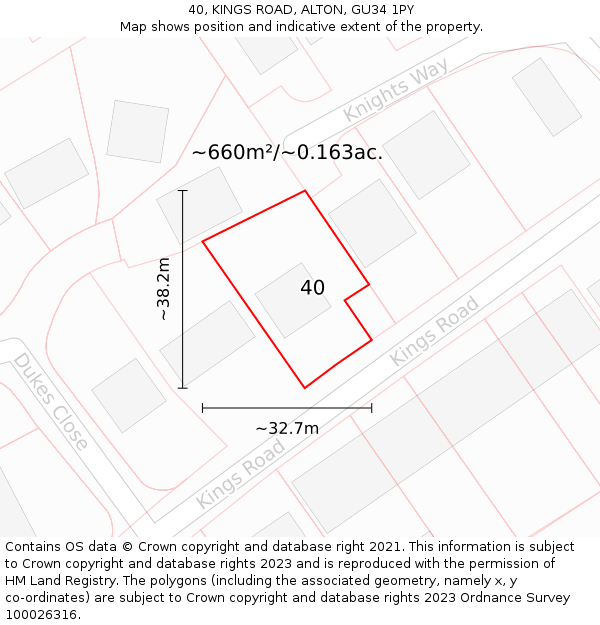 40, KINGS ROAD, ALTON, GU34 1PY: Plot and title map