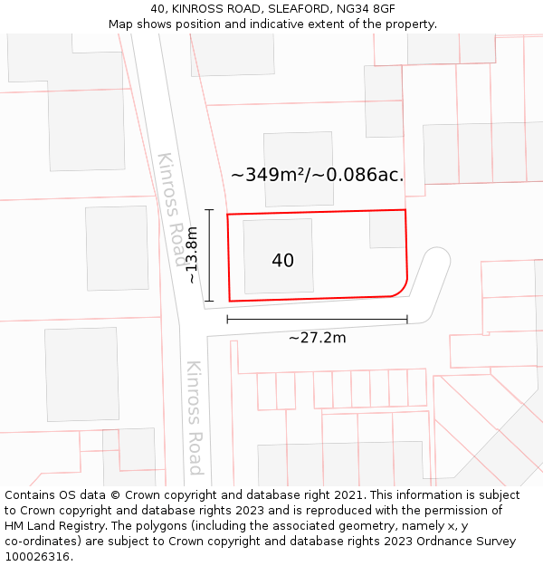 40, KINROSS ROAD, SLEAFORD, NG34 8GF: Plot and title map